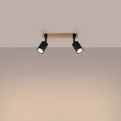 Pendentif en acier/bois naturel 2 lampes 38x6x17.2cm Sollux