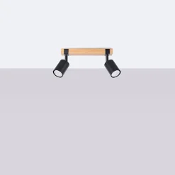 Pendentif en acier/bois naturel 2 lampes 38x6x17.2cm Sollux