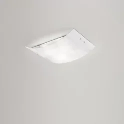 Petit plafonnier Michela 32x21cm blanc brillant 2XE27, verre bombé avec base chromée, max 2x42W, plafonnier élégant