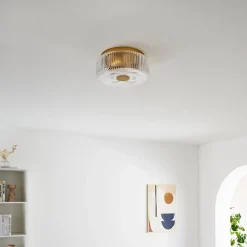 Petit plafonnier spot doré ou applique 30 cm avec verre texturé - Paolina