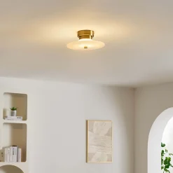 Petit spot ou applique ronde en marbre blanc avec détail doré - Lilasea