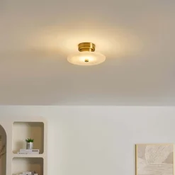 Petit spot ou applique ronde en marbre blanc avec détail doré - Lilasea