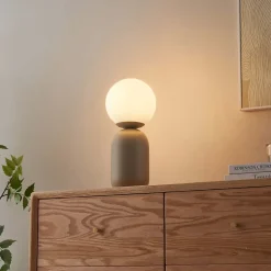 Petite lampe à poser couleur taupe boule banche - Sley