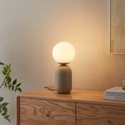 Petite lampe à poser couleur taupe boule banche - Sley