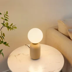 Petite lampe à poser couleur taupe boule banche - Sley