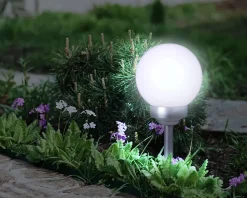 Piquet de terre LED pour extérieur 'BALL' D : 25 cm , piquet de terre en plastique , blanc, avec LED intégrée