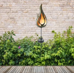 Piquet de terre solaire à LED 'FLAMME' Piquet de terre extérieur en métal couleur bronze et plastique, avec LED intégrée