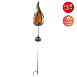 Piquet de terre solaire à LED 'FLAMME' Piquet de terre extérieur en métal couleur bronze et plastique, avec LED intégrée