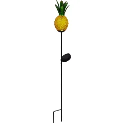 Piquet de terre solaire à LED 'ANANAS' orange 81cm , pour l'extérieur, piquet de terre en métal et verre orange, avec LED intégrée