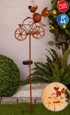 Piquet de terre solaire à LED brun h : 88cm , pour l'extérieur, piquet de terre en métal et plastique brun, avec LED intégrée