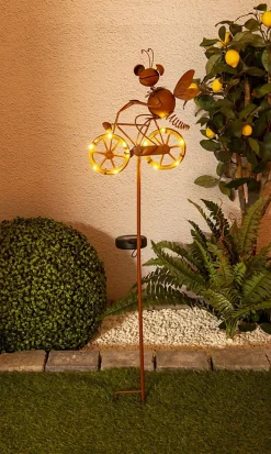 Piquet de terre solaire à LED brun h : 88cm , pour l'extérieur, piquet de terre en métal et plastique brun, avec LED intégrée