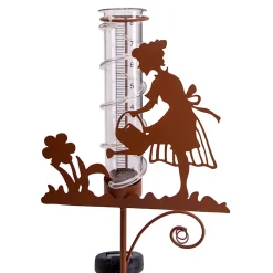 Piquet de terre solaire LED Compteur eau de pluie H 95cm extérieur métal verre plastique brun LED intégrée