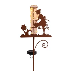 Piquet de terre solaire LED Compteur eau de pluie H 95cm extérieur métal verre plastique brun LED intégrée