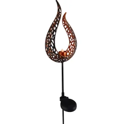 Piquet de terre solaire LED 'Flamme' - piquet de terre extérieur en métal et plastique marron, avec LED intégrée