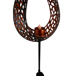 Piquet de terre solaire LED 'Flamme' - piquet de terre extérieur en métal et plastique marron, avec LED intégrée