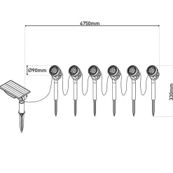 Piquet solaire / piquet de terre (6 pièces) 'NOMI' longueur env. 475 cm, en plastique noir, blanc chaud