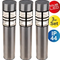 Piquet solaire BOBBY set de 3 D 6,2cm H 42cm métal acier nu plastique LED blanc chaud
