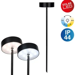 Piquet solaire decoratif LAUPHEIM 56 cm metal noir style moderne LED interrupteur a curseur D: 10 cm