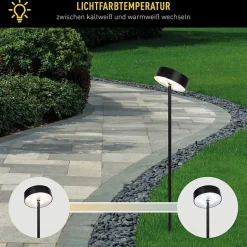 Piquet solaire decoratif LAUPHEIM 56 cm metal noir style moderne LED interrupteur a curseur D: 10 cm