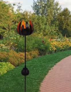 Piquet solaire LED 'Fleur' , pour l'extérieur, piquet de terre en métal et plastique en cuivre, avec LED intégrée