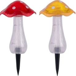 Piquets solaires MANTAR set de 2 D 13cm H 29cm plastique rouge jaune clair LED blanc froid