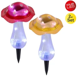 Piquets solaires MANTAR set de 2 D 13cm H 29cm plastique rouge jaune clair LED blanc froid
