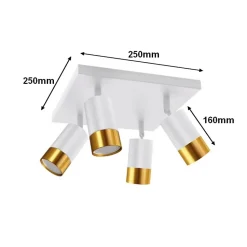 Plafonnier 4 Spots Orientables Carré BLANC et OR pour Ampoule GU10 - SILAMP