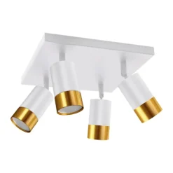 Plafonnier 4 Spots Orientables Carré BLANC et OR pour Ampoule GU10 - SILAMP