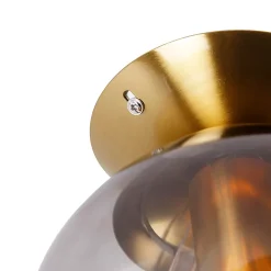 Plafonnier Art Déco en laiton avec verre fumé - Pallon