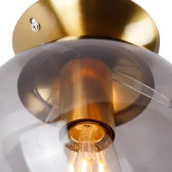 Plafonnier Art Déco en laiton avec verre fumé - Pallon