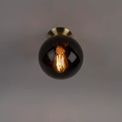 Plafonnier Art Déco en laiton avec verre noir - Pallon
