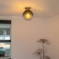 Plafonnier Art déco en laiton avec verre bleu océan - Pallon