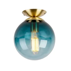 Plafonnier Art déco en laiton avec verre bleu océan - Pallon