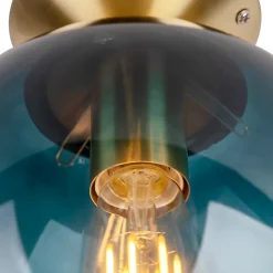 Plafonnier Art déco en laiton avec verre bleu océan - Pallon