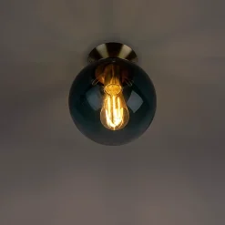 Plafonnier Art déco en laiton avec verre bleu océan - Pallon