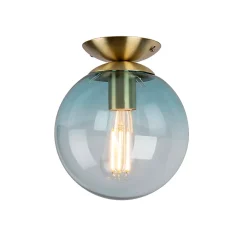 Plafonnier Art Déco en laiton avec verre bleu - Pallon
