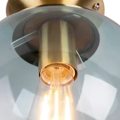 Plafonnier Art Déco en laiton avec verre bleu - Pallon