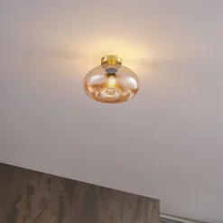 Plafonnier Art déco laiton et verre ambré - Busa