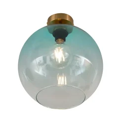 Plafonnier Art Déco Laiton avec Verre Bleu - Sandra