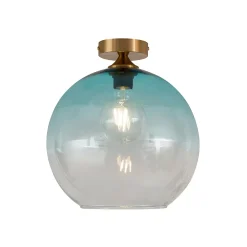 Plafonnier Art Déco Laiton avec Verre Bleu - Sandra