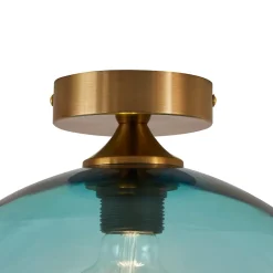 Plafonnier Art Déco Laiton avec Verre Bleu - Sandra