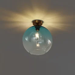 Plafonnier Art Déco Laiton avec Verre Bleu - Sandra