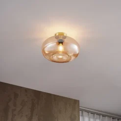 Plafonnier Art déco laiton et verre ambré 40 cm - Busa
