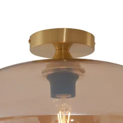 Plafonnier Art déco laiton et verre ambré 40 cm - Busa