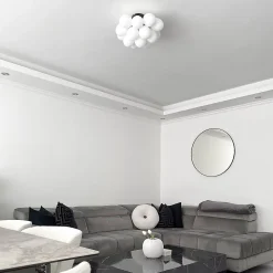 Plafonnier Art Déco noir avec verre opale 4 lumières - Uvas