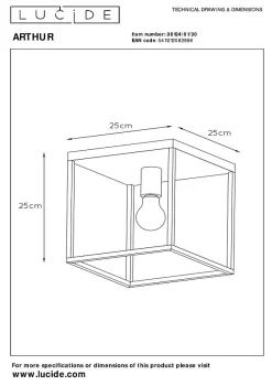 Plafonnier ARTHUR en métal avec 1xE27 - Noir - Lucide