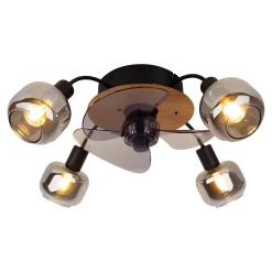 Plafonnier avec ventilateur 'FUMOSO', en noir, brun et naturel, pour E27 , D: 51 cm