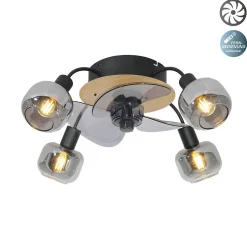 Plafonnier avec ventilateur 'FUMOSO', en noir, brun et naturel, pour E27 , D: 51 cm