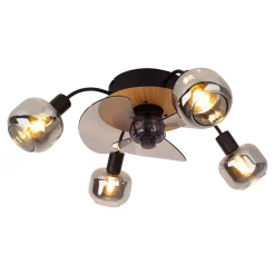 Plafonnier avec ventilateur 'FUMOSO', en noir, brun et naturel, pour E27 , D: 51 cm