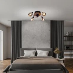 Plafonnier avec ventilateur 'FUMOSO', en noir, brun et naturel, pour E27 , D: 51 cm